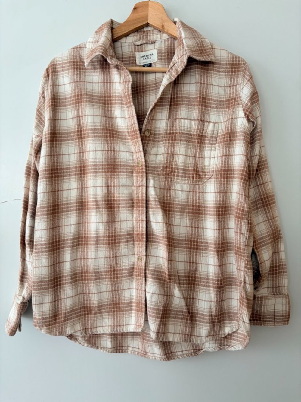 American Eagle 100% Cotton Oversized Flannel, Brown and Cream, Size XXS